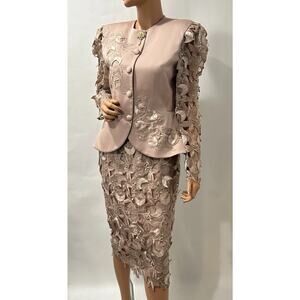 Rina De Montella Formal Suit Skirt And Blazer Size 4-6 Small Satin And Lace